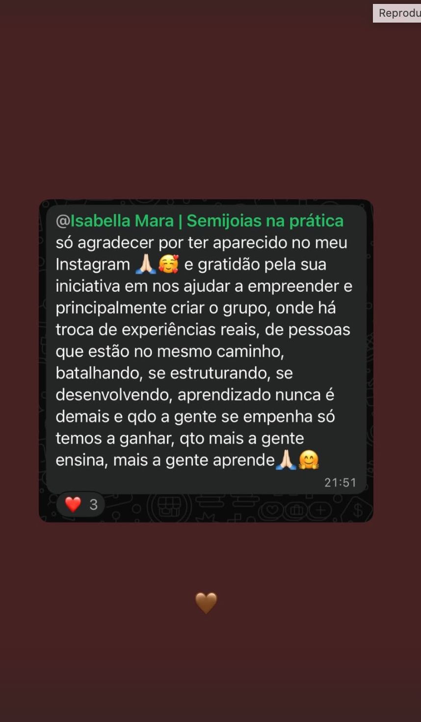 Print de mensagem de aluna marcando a Isabella agradecendo o conteúdo